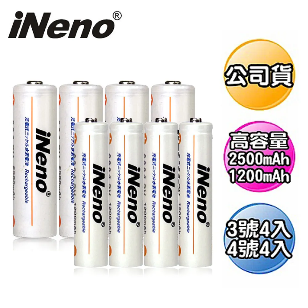 【日本iNeno】高容量鎳氫充電電池(4號8入)+液晶充電器UK-L575(台灣製造 4槽獨立快充 附線) 歷史價格詳細信息