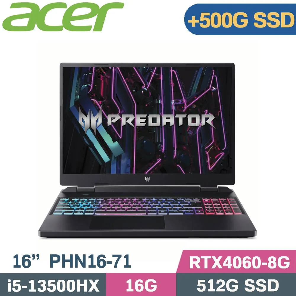 ACER Predator PHN16-71-56ZU (i5-13500HX/16G+16G/512G SSD/RTX4060/Win11/16吋) 特仕筆電 歷史價格詳細信息