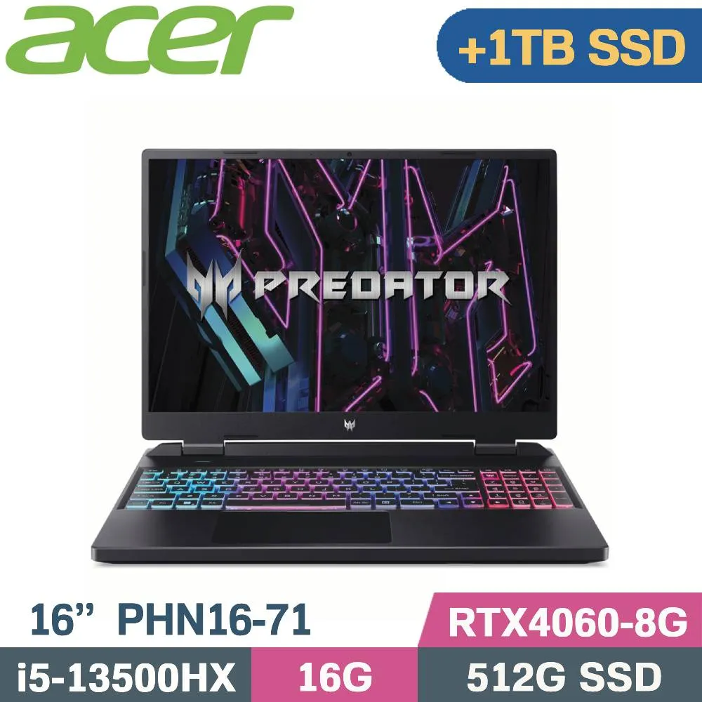 ACER Predator PHN16-71-56ZU (i5-13500HX/16G+16G/512G SSD/RTX4060/Win11/16吋) 特仕筆電 歷史價格詳細信息