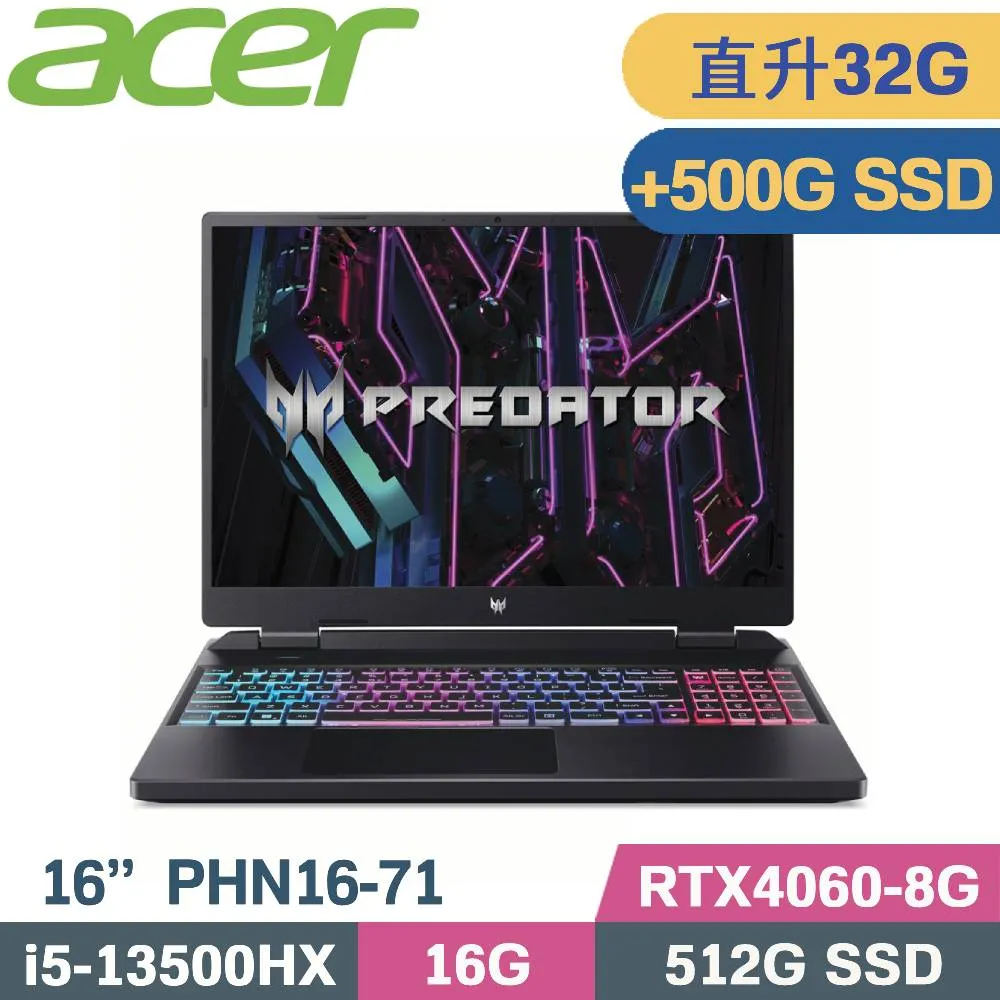 ACER Predator PHN16-71-56ZU (i5-13500HX/16G+16G/512G SSD/RTX4060/Win11/16吋) 特仕筆電 歷史價格詳細信息