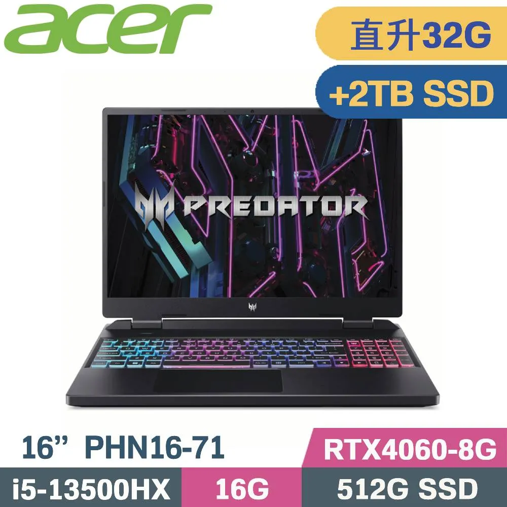 ACER Predator PHN16-71-56ZU (i5-13500HX/16G+16G/512G SSD/RTX4060/Win11/16吋) 特仕筆電 歷史價格詳細信息