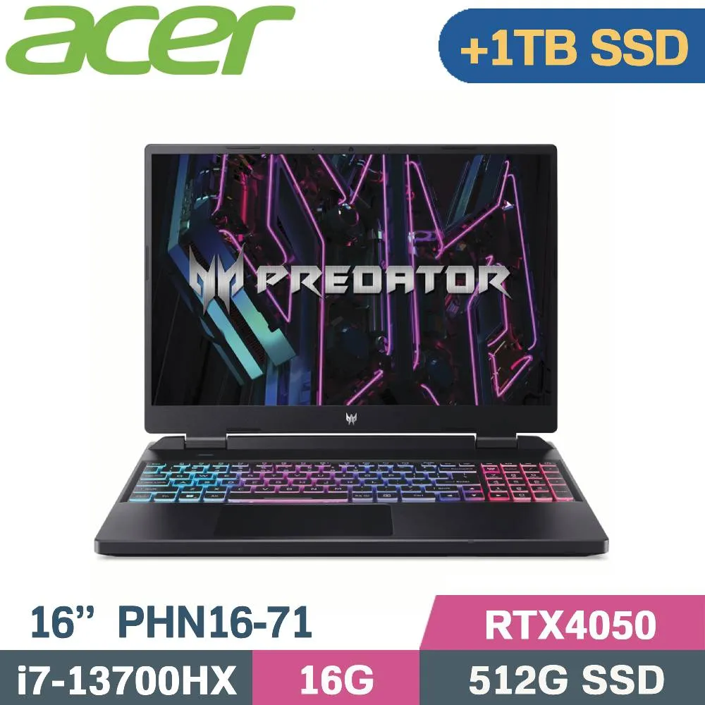 ACER Predator PHN16-71-7121 黑(i7-13700HX/16G/512G+1TB SSD/RTX4050-6G/W11/165Hz/16)特仕 歷史價格詳細信息