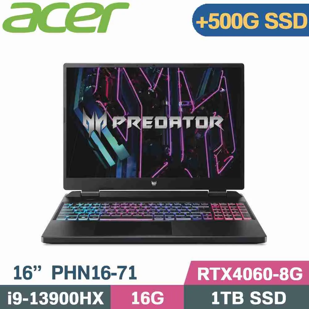 ACER PHN16-71-91QX(i9-13900HX/16G DDR5/1TB PCIe/RTX4060 8G/WIN11/WUXGA165Hz/16吋)電競筆電 歷史價格詳細信息