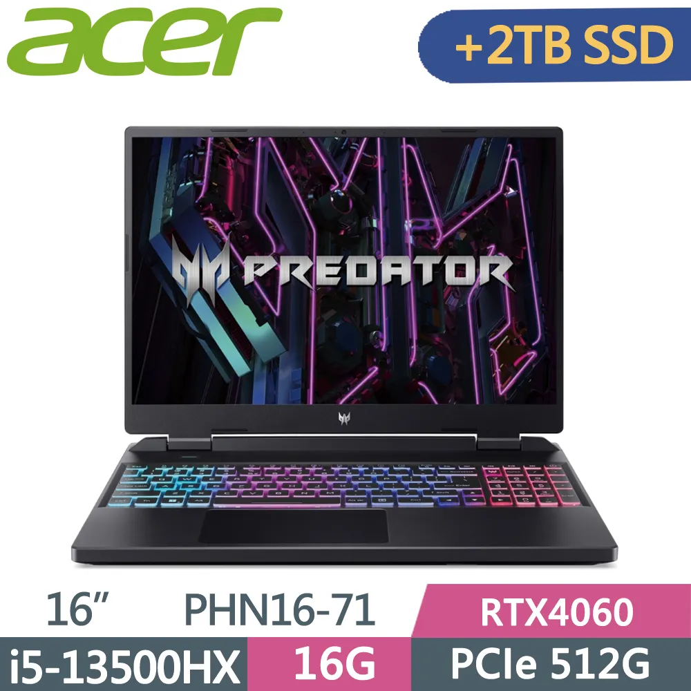 ACER PHN16-71-56ZU(i5-13500HX/16G+8G DDR5/512G+512G SSD/RTX4060-8G/WIN11/165Hz/16)特仕 歷史價格詳細信息