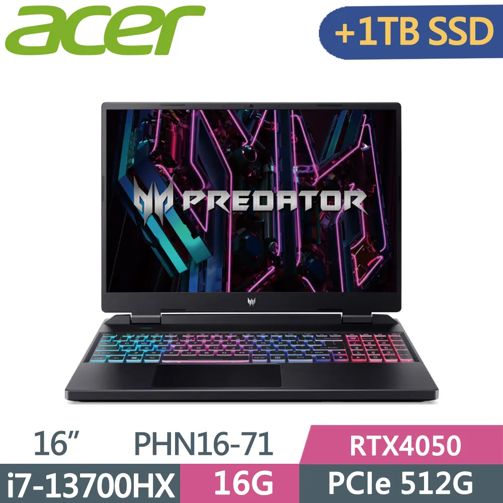 ACER Predator PHN16-71-7121 黑(i7-13700HX/16G/512G+1TB SSD/RTX4050-6G/W11/165Hz/16)特仕 價格比較,價格查詢,歷史價格詳細信息