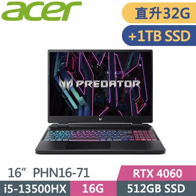 ACER Predator PHN16-71-56ZU (i5-13500HX/16G+16G/512G SSD/RTX4060/Win11/16吋) 特仕筆電 歷史價格詳細信息