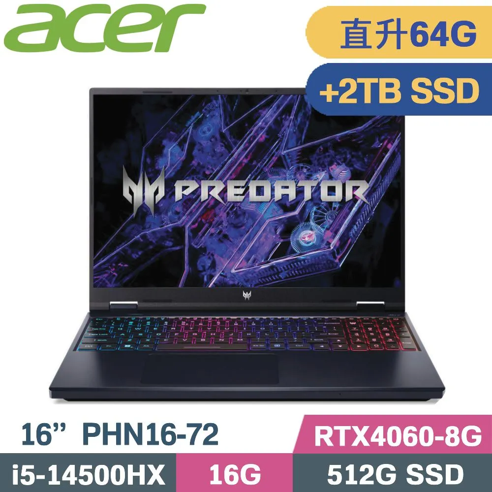 Acer Predator Helios Neo 16 PHN16-72-517P黑(i5-14500HX/16G/512G+2TB/RTX4060/W11/16)特仕 歷史價格詳細信息