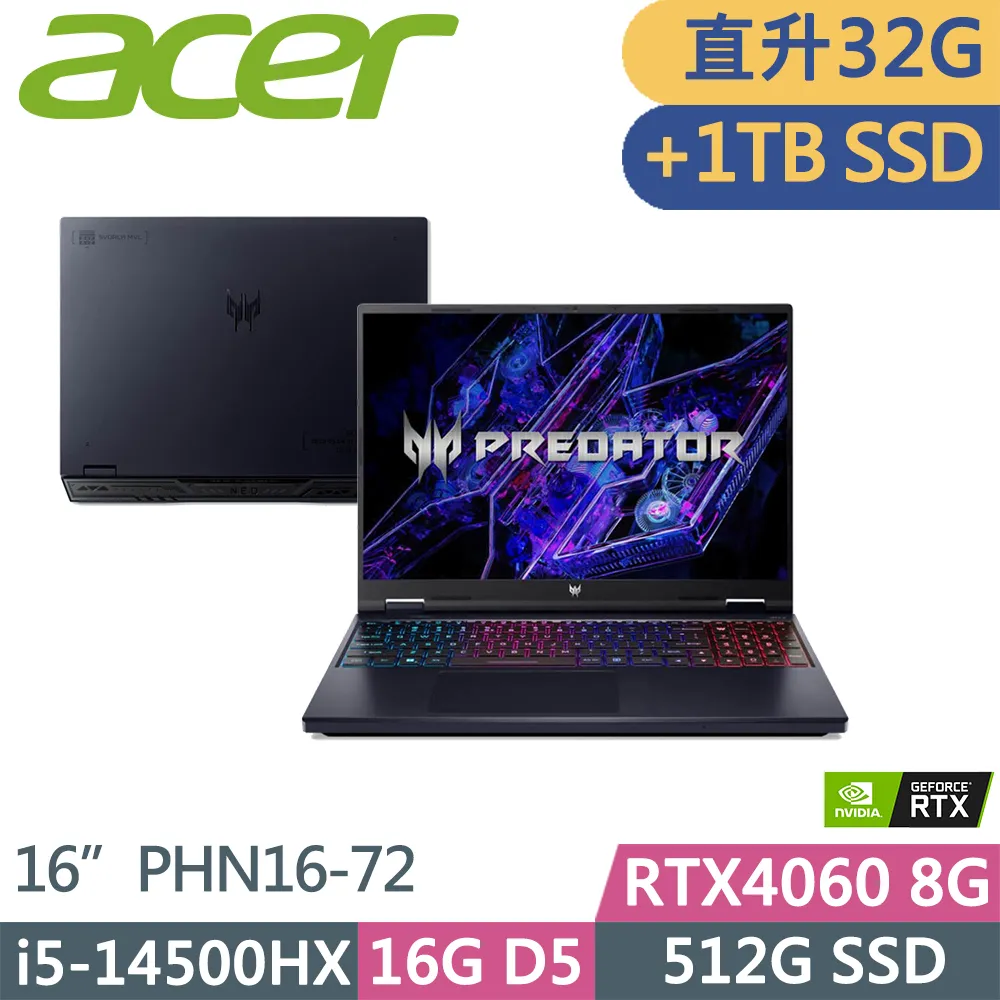 ACER Predator Helios Neo PHN16-72-5984(i5-14500HX/16G+16G/512G/RTX4060 8G/16吋WUXGA)特仕 歷史價格詳細信息