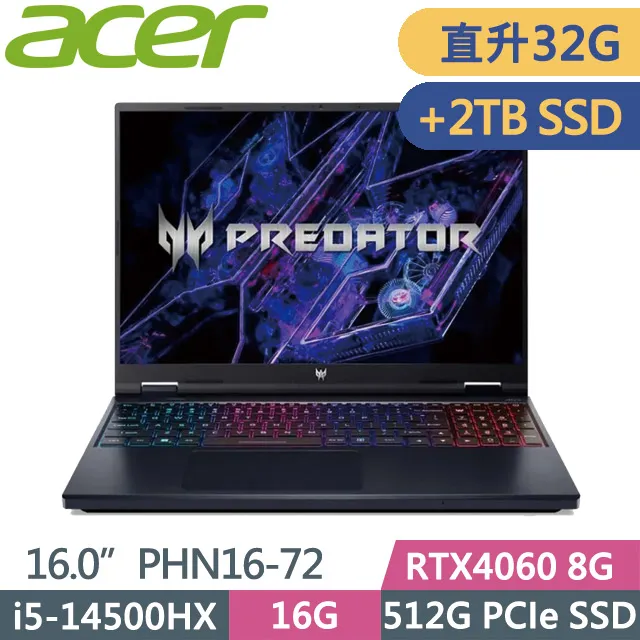 ACER Predator Helios Neo PHN16-72-5984(i5-14500HX/16G+16G/512G/RTX4060 8G/16吋WUXGA)特仕 歷史價格詳細信息
