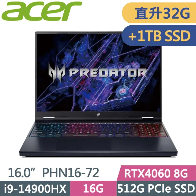 ACER Predator Helios Neo PHN16-72-99HX(i9-14900HX/16G/512G/RTX4060 8G/W11/16吋) 歷史價格詳細信息