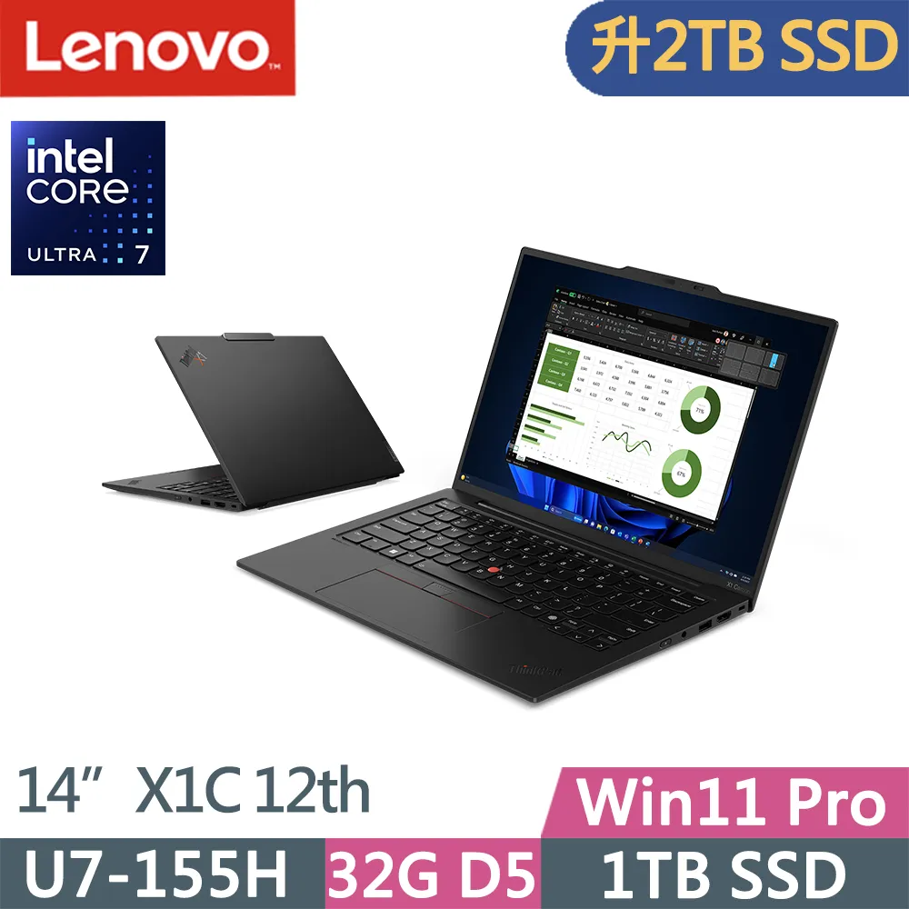 Lenovo ThinkPad X1C 12th 黑(Ultra 7 155H/32G/2TB SSD/14吋WUXGA/W11P/EVO)特仕 歷史價格詳細信息