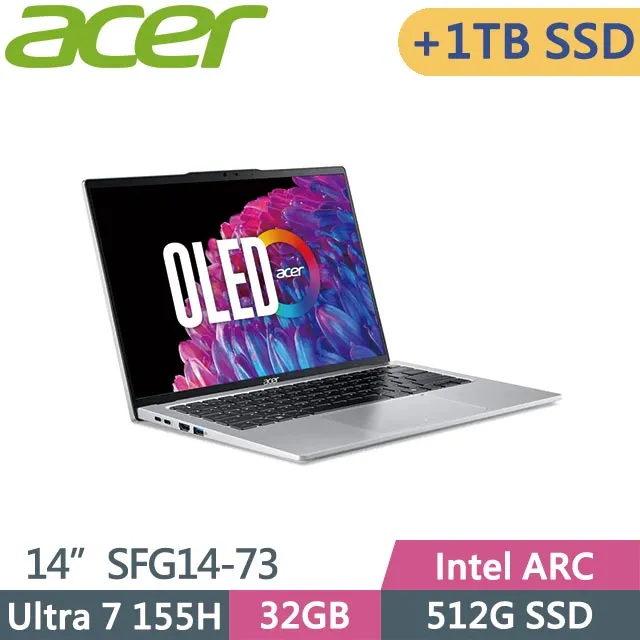 ACER Swift GO SFG14-73-790E 銀(Ultra 7 155H/32G/512G PCIe/W11/2.8K OLED/14) 歷史價格詳細信息