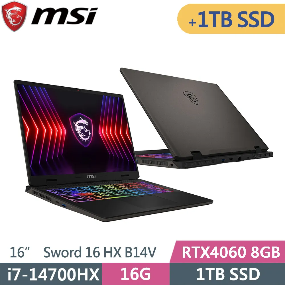 MSI 微星 SWORD 16 HX B14VFKG-046TW(i7-14700HX/16G+16G/1T+2T SSD/RTX4060/FHD/144Hz/16)特仕 歷史價格詳細信息
