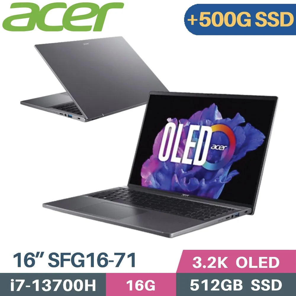 ACER Swift GO SFG16-71-71EZ 灰(i7-13700H/16G/512G PCIe/W11/3.2K OLED/16) 歷史價格詳細信息