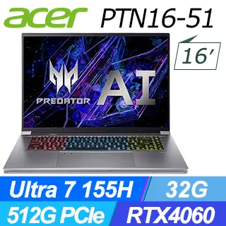 ACER Predator PTN16-51-77D2 銀(Ultra 7 155H/32G/RTX4060-8G/512GB PCIe/W11/WQXGA/240Hz/16) 歷史價格詳細信息