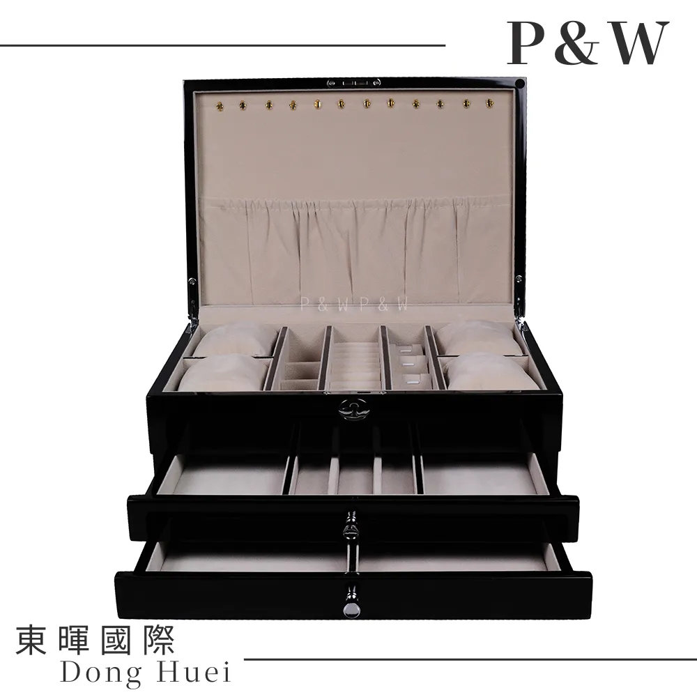 【P&W】珠寶收藏盒 木質鋼琴烤漆 手工精品 首飾盒 收納盒 錶盒 帶鎖(飾品盒 飾品收納櫃 珠寶箱) 歷史價格詳細信息