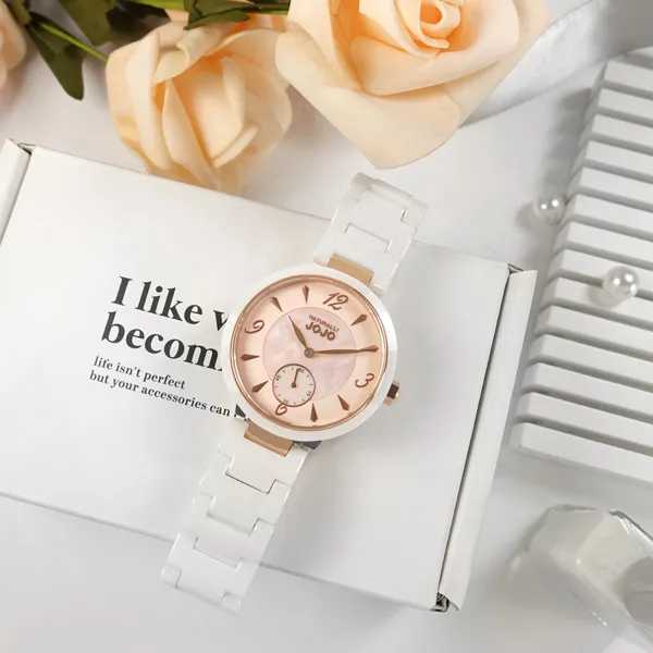 NATURALLY JOJO / JO96986-10R / 珍珠母貝 獨立小秒針 陶瓷手錶 粉x玫瑰金框x白 37mm 價格比較,價格查詢,歷史價格詳細信息