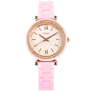 FOSSIL Carlie 晶鑽皮帶女錶-深紅仿蜥蜴紋錶帶/28mm ES5296 歷史價格詳細信息