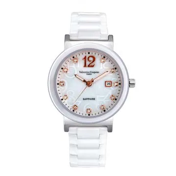 valentino coupeau 范倫鐵諾 陶瓷不銹鋼簡約小圓錶 女錶 防水手錶 學生錶 V61292白小【時間玩家 歷史價格詳細信息