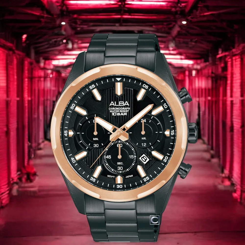 ALBA / VD53-X302SD.AT3E05X1 / 日系原創時尚 礦石強化玻璃 日期 防水100米 不鏽鋼手錶 鍍黑 44mm 歷史價格詳細信息