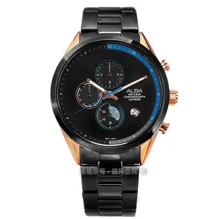 ALBA / VD57-X071Y.AM3324X1 / 競速霸氣三環計時不鏽鋼手錶 黑金色 46mm 歷史價格詳細信息