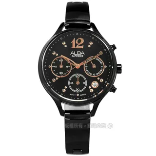 ALBA / VD53-X302SD.AT3E05X1 / 日系原創時尚 礦石強化玻璃 日期 防水100米 不鏽鋼手錶 鍍黑 44mm 歷史價格詳細信息