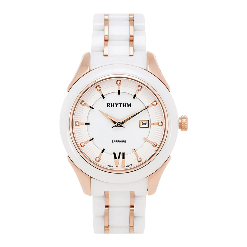 RHYTHM日本麗聲 歐式英倫款日期顯示陶瓷腕錶-黑/半陶瓷錶帶 歷史價格詳細信息