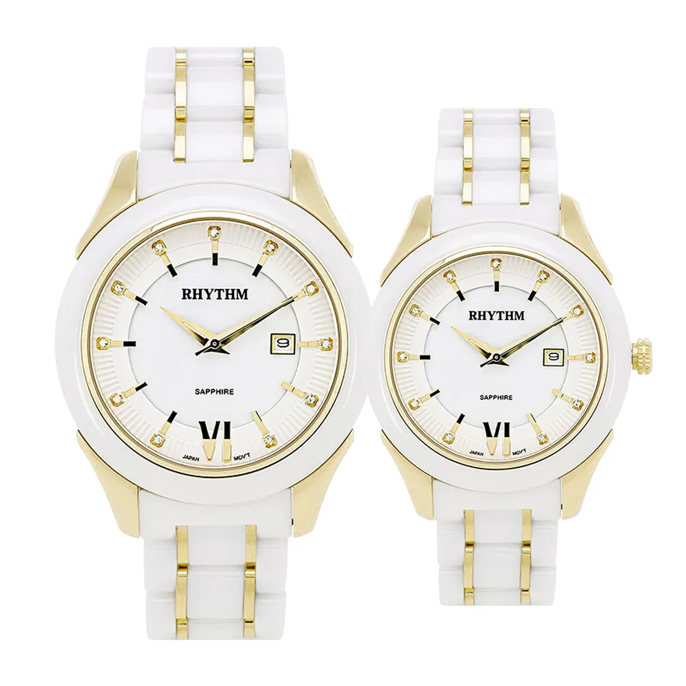 RHYTHM日本麗聲 歐式英倫款日期顯示陶瓷腕錶-黑/半陶瓷錶帶 歷史價格詳細信息