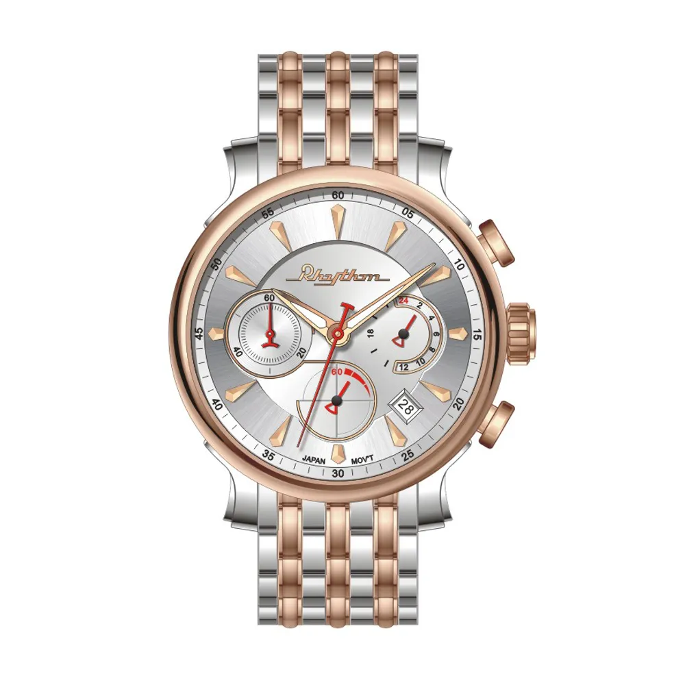RHYTHM日本麗聲 雅仕品味日期顯示窗格自動機械腕錶-白/不鏽鋼錶帶 歷史價格詳細信息