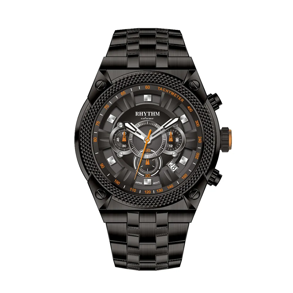 RHYTHM日本麗聲 防水100米分鐘印紋日期顯示石英腕錶-黑金/不鏽鋼錶帶 歷史價格詳細信息