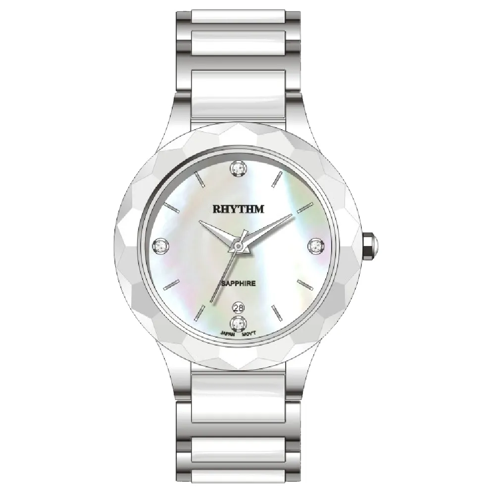 RHYTHM日本麗聲 簡約晶鑽陶瓷女錶-珍珠貝x銀/38mm F1205T01 歷史價格詳細信息