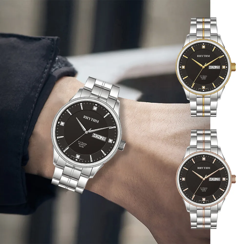 RHYTHM日本麗聲 極簡男士商務款日期顯示窗格自動機械腕錶-黑面玫瑰金/不鏽鋼錶帶 歷史價格詳細信息