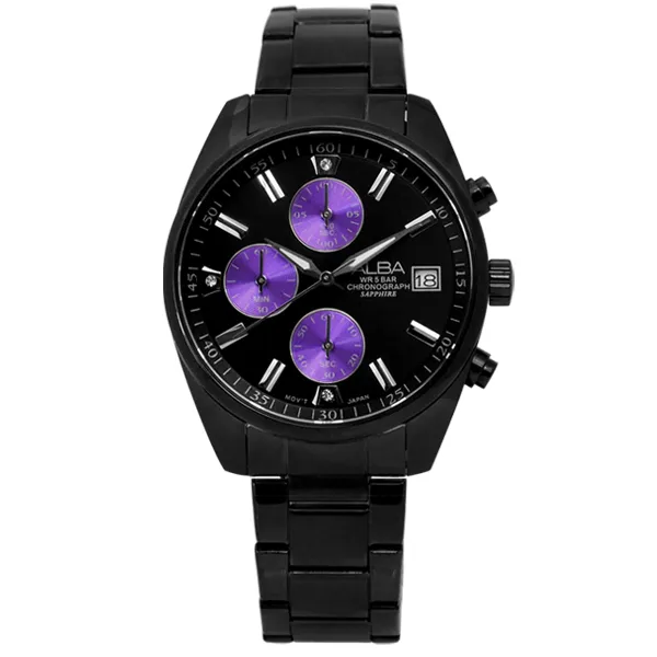 ALBA / VD57-X071Y.AM3324X1 / 競速霸氣三環計時不鏽鋼手錶 黑金色 46mm 歷史價格詳細信息