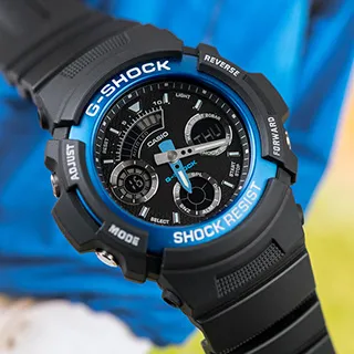 【G-SHOCK】 AW-591-2A 雙顯金屬圈系列/46mm/消光黑x藍【第一鐘錶眼鏡】 歷史價格詳細信息