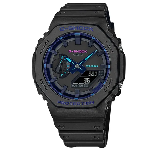 CASIO 卡西歐 G-SHOCK 霓虹藍 農家橡樹 耐衝擊八角雙顯電子錶 GA-2100-1A2 歷史價格詳細信息