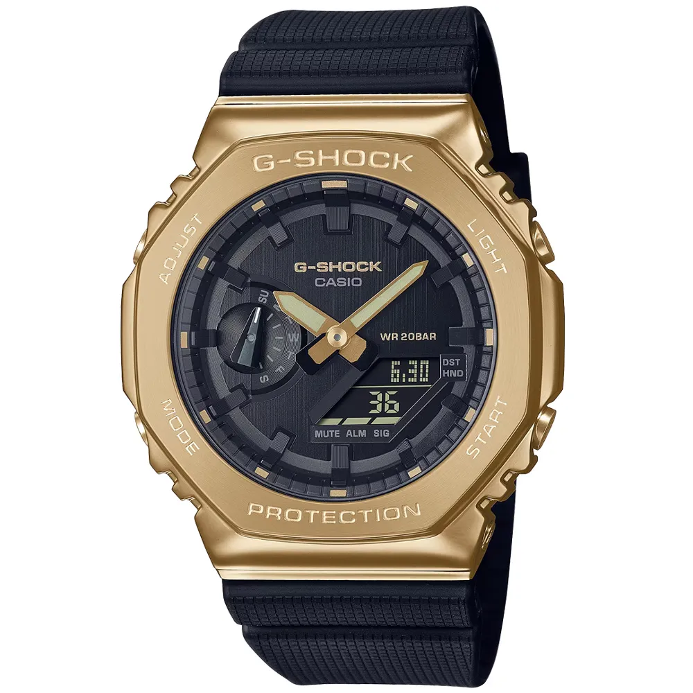 【CASIO 卡西歐】G-SHOCK 黑金八角錶殼耐衝擊運動雙顯腕錶/黑x金面(GA-2100GB-1A) 歷史價格詳細信息