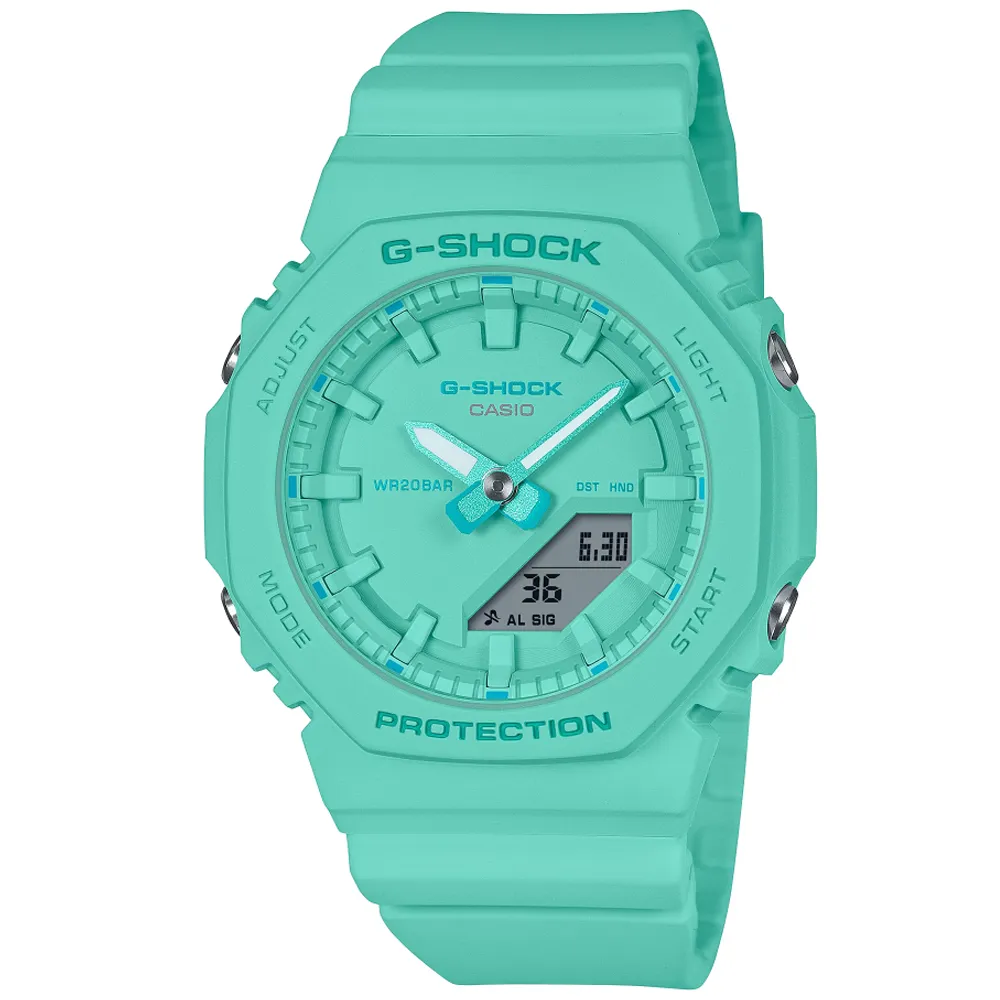 【CASIO 卡西歐】G-SHOCK 時尚率性 藍色風格 金屬光澤 半透明灰 雙顯系列 GMA-S120TB-8A_45.9mm 歷史價格詳細信息