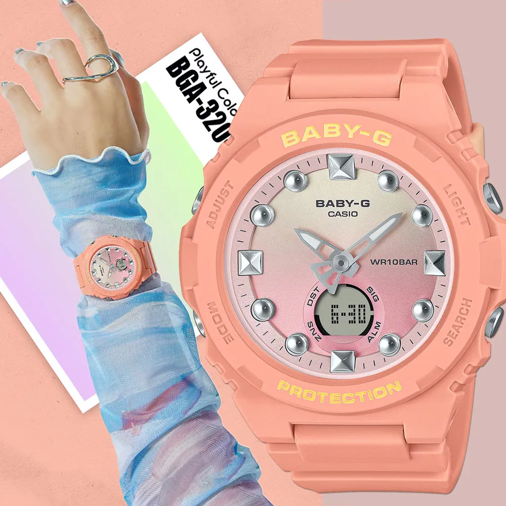 【CASIO】BABY-G BGA-320-9A 漸層錶盤 人魚珍珠/42mm/公司貨/黃 歷史價格詳細信息