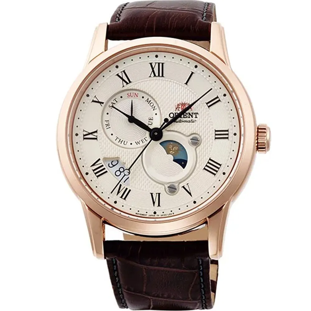 【ORIENT】 東方錶 RA-AK0008S 羅馬字 藍寶石鏡面 皮錶帶 日月相 機械男錶 白 42mm 歷史價格詳細信息