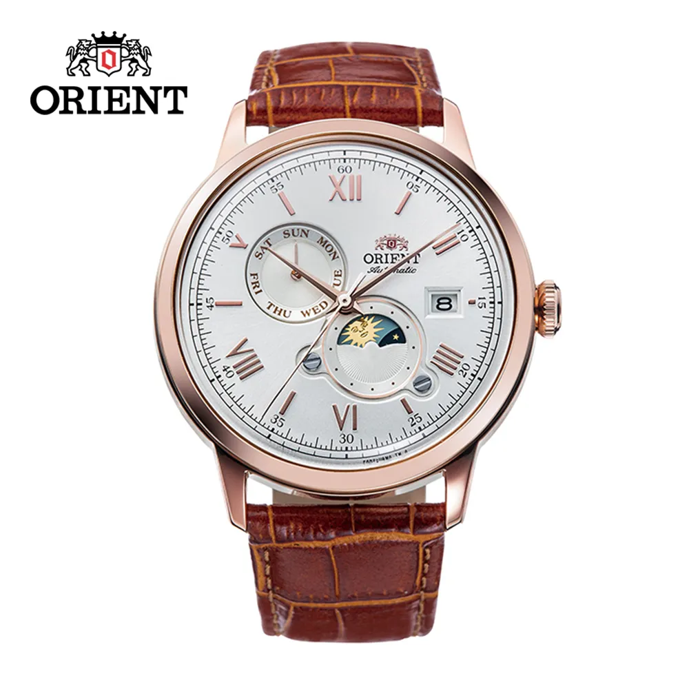 ORIENT 東方錶 SUN&MOON系列 羅馬數字日月相錶 皮帶款 RA-AK0801S 玫瑰金白色 - 41.5 mm 歷史價格詳細信息