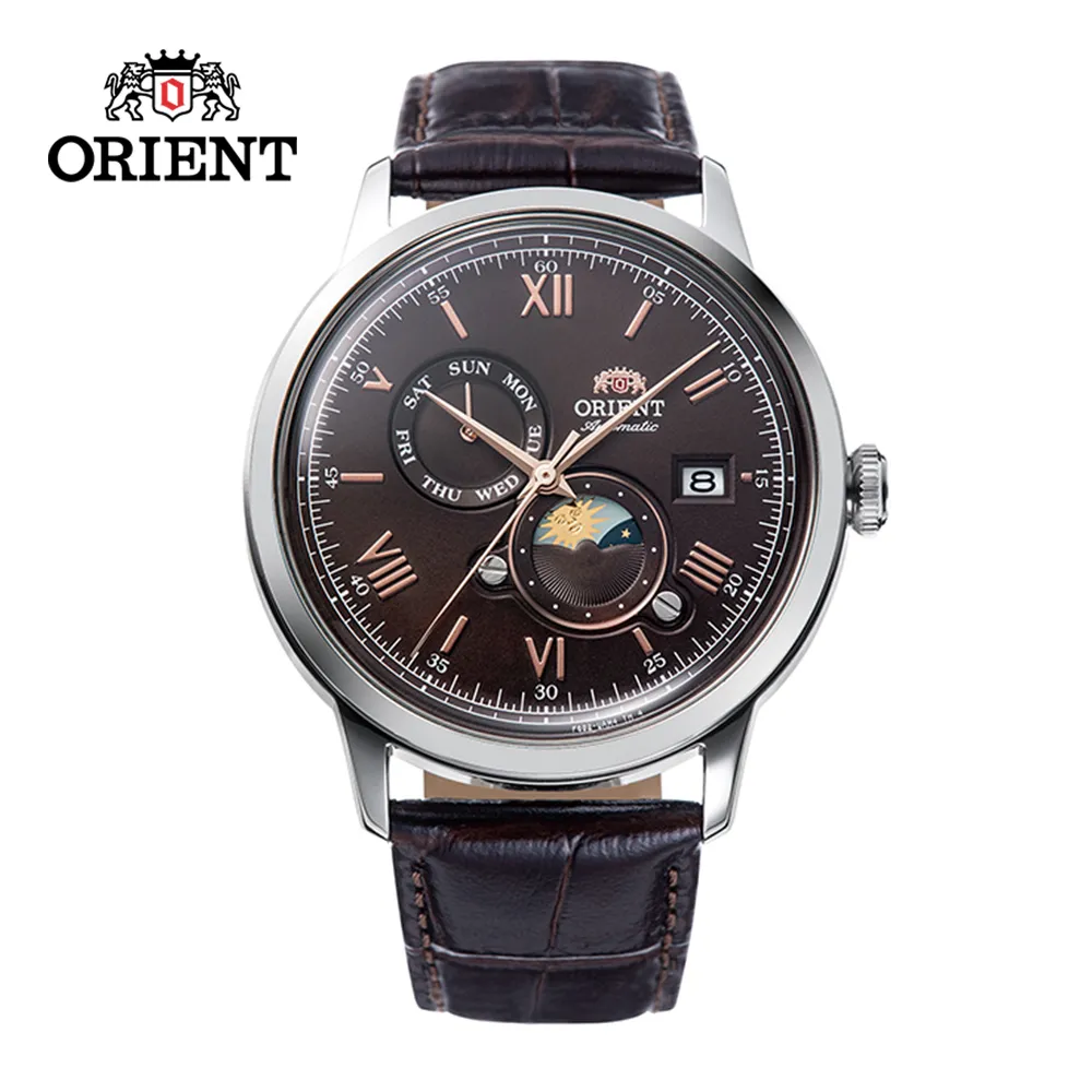 ORIENT 東方錶 SUN&MOON系列 羅馬數字日月相錶 皮帶款 RA-AK0801S 玫瑰金白色 - 41.5 mm 歷史價格詳細信息