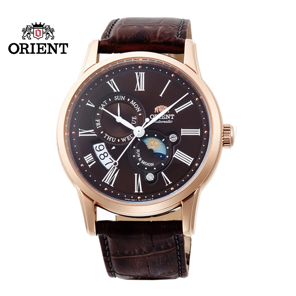 ORIENT 東方錶 SUN&MOON系列 羅馬數字日月相錶 皮帶款 RA-AK0801S 玫瑰金白色 - 41.5 mm 歷史價格詳細信息