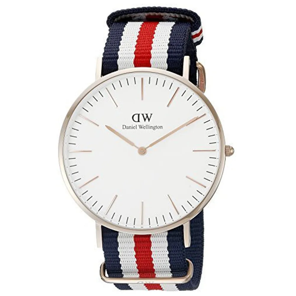 【Daniel Wellington】藍白粉紅帆布時尚女錶-銀框/36mm(0605DW) 歷史價格詳細信息