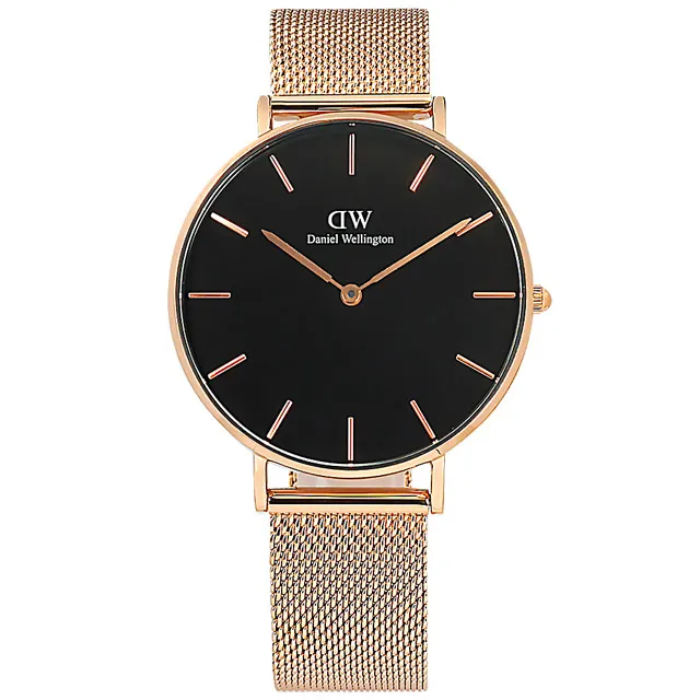 DW Daniel Wellington / DW00100345 /PETITE EVERGOLD 米蘭編織不鏽鋼手錶 黑x鍍香檳金 36mm 歷史價格詳細信息