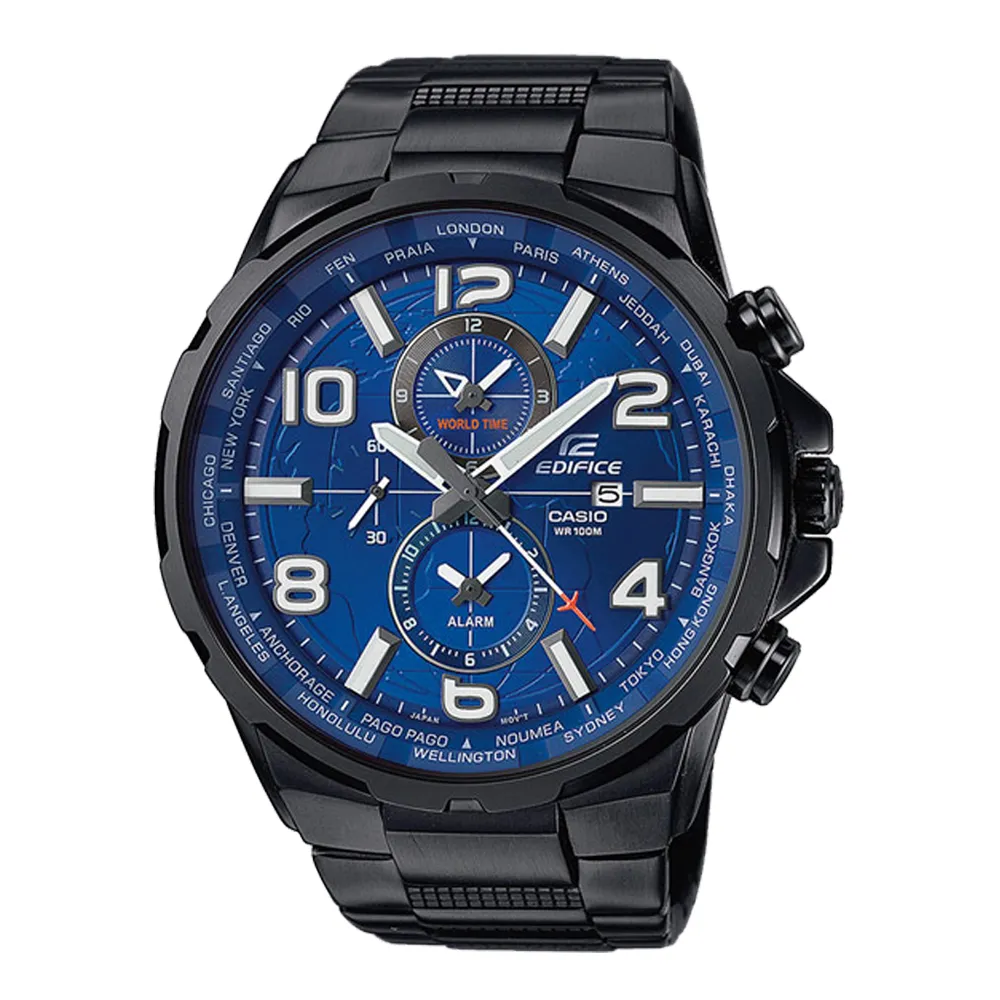 CASIO EDIFICE 環繞列國雙眼賽車錶-棕字黑x皮帶 歷史價格詳細信息