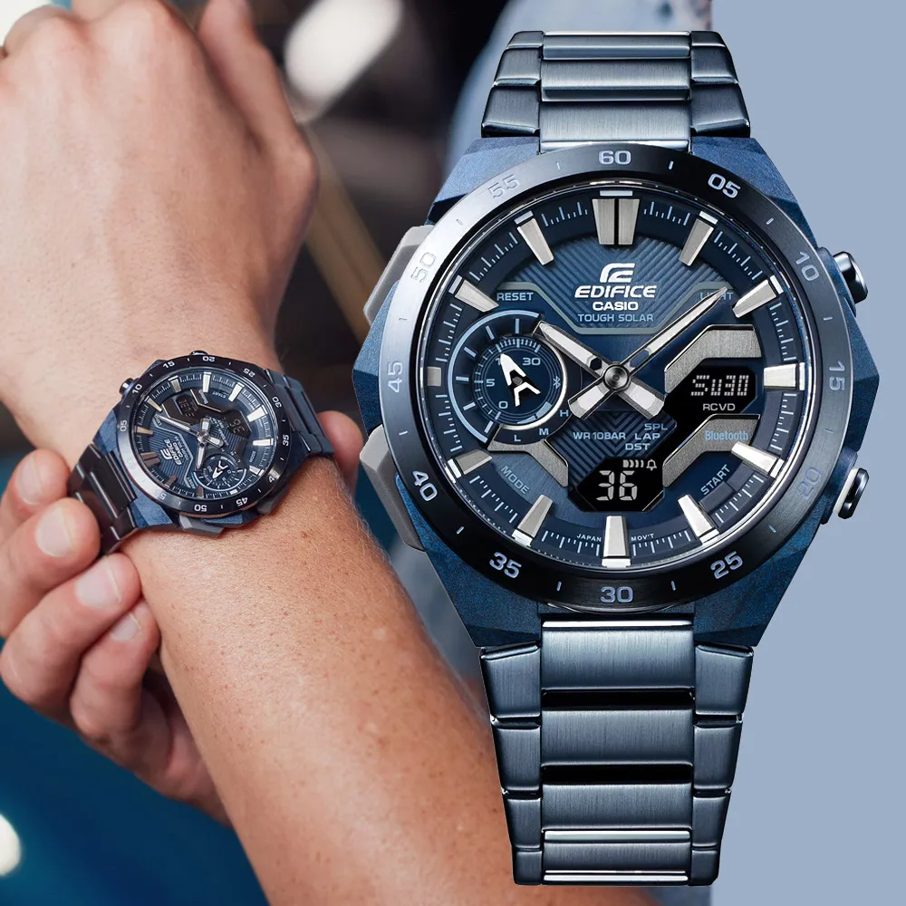 【CASIO 卡西歐】太陽能賽車計時雙顯錶 冷酷藍色 48.2mm(ECB-2200CB-2A) 歷史價格詳細信息