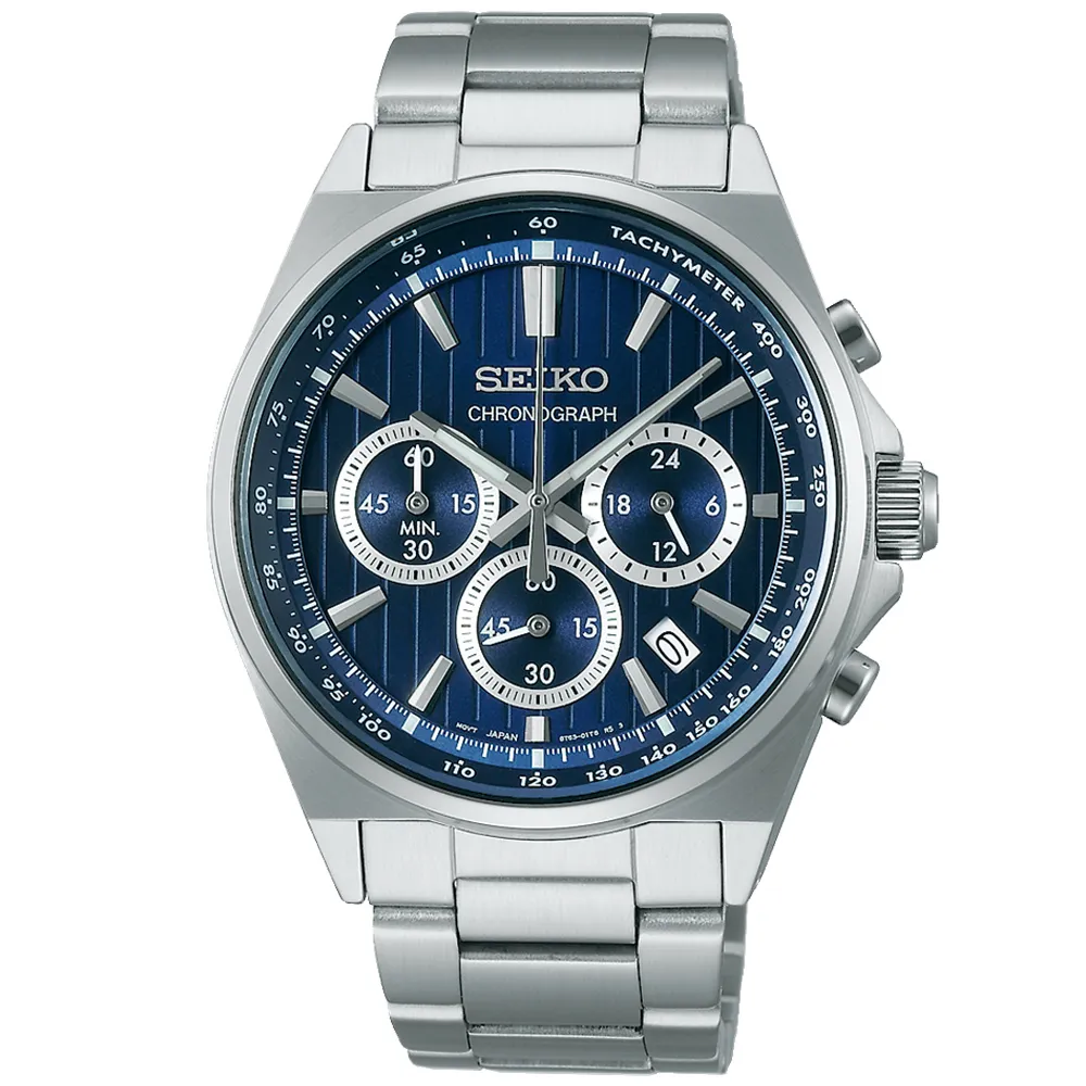 【SEIKO】精工 SBTR035J 賽車風格 鋼錶帶 三眼計時男錶 8T63-01T0U 藍/黑 41mm 歷史價格詳細信息