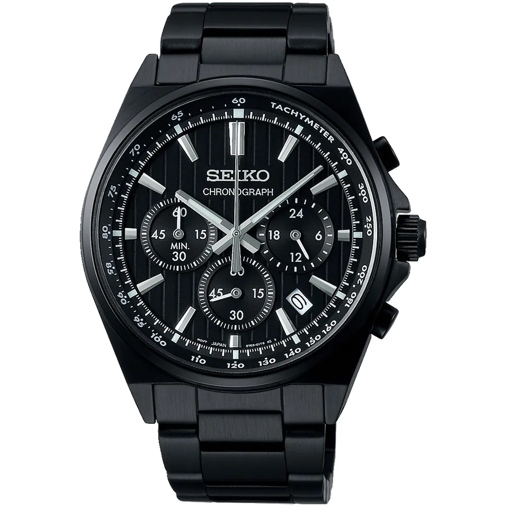 【SEIKO】精工 SBTR037J 賽車風格 鋼錶帶 三眼計時男錶 8T63-01T0SD 全黑 41mm 歷史價格詳細信息