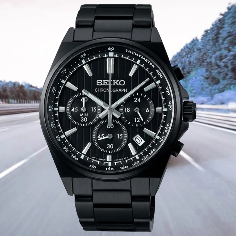 【SEIKO】精工 SBTR037J 賽車風格 鋼錶帶 三眼計時男錶 8T63-01T0SD 全黑 41mm 歷史價格詳細信息