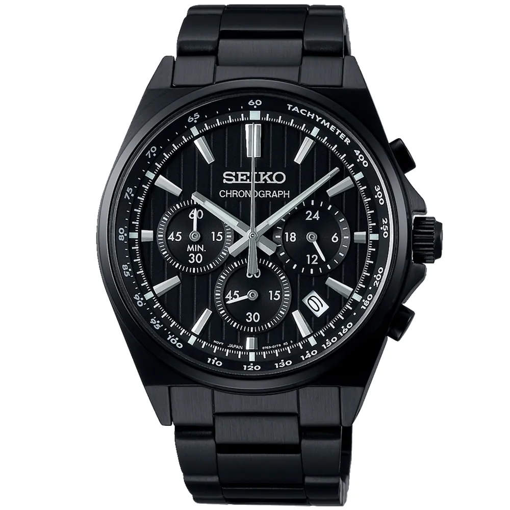 【SEIKO】精工 SBTR037J 賽車風格 鋼錶帶 三眼計時男錶 8T63-01T0SD 全黑 41mm 歷史價格詳細信息